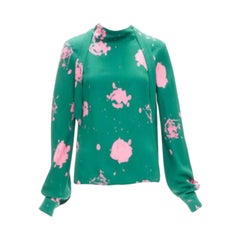 MARNI verde rosa salpicado estampado tie dye blusa de manga larga IT38 XS