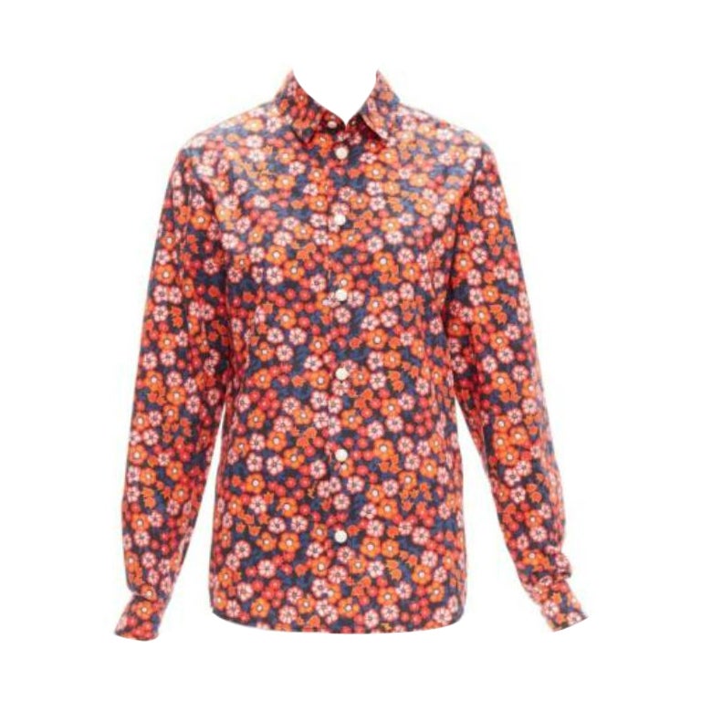 MARNI 100% cotton red blue floral print long sleeve shirt top IT38 XS For Sale