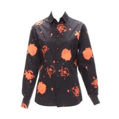 MARNI Baumwollhemd mit Knopfleiste IT38 XS aus rot-schwarzem Splatter-Baumwoll mit Rosendruck und Tupfenmuster
