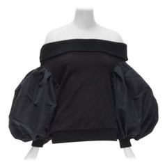 ALEXANDER MCQUEEN - Pull à manches courtes en coton noir ultra bouffant IT36 XXS