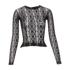 DOLCE GABBANA Vintage black floral lattice lace sheer long sleeve top IT38 XS
