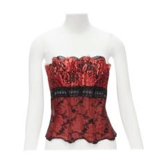 RITMO DI PERLA La Perla Vintage Rot Schwarz Perlen Spitze Korsett Bustier Top IT46 XL