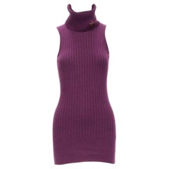 GUCCI 100% cashmere purple gold charm turtleneck vest tunic sweater IT38 XS