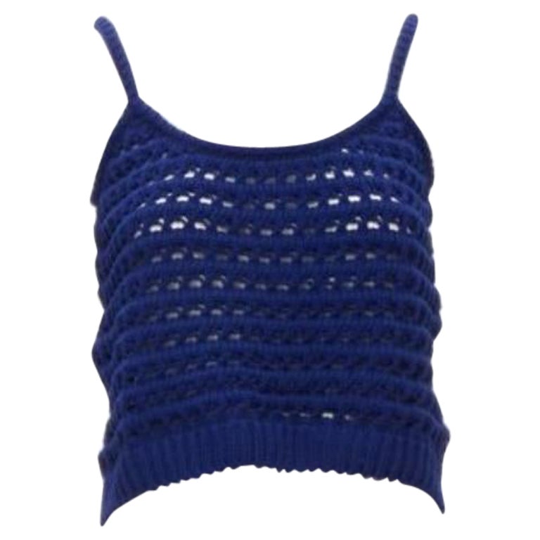 PRADA 2018 azul marrón negro logo crochet punto camiseta de tirantes IT36 XXS en venta