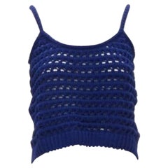 Débardeur en maille crochet PRADA 2018 bleu brun noir logo IT36 XXS