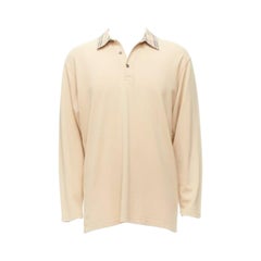 BURBERRY LONDON beige House Check collar relaxed long sleeve polo shirt L