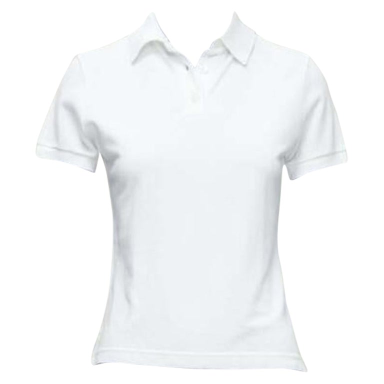 HERMES white cotton pique H embroidered logo slim fit polo shirt S