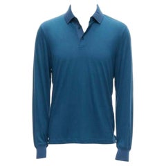 LORO PIANA polo à manches longues bleu sarcelle 100 % cachemire avec boutons