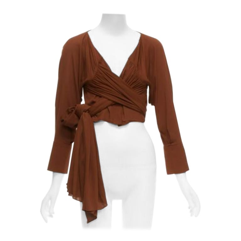 JACQUEMUS La Bomba Chemise crop crop wrap en viscose soyeuse marron FR38 M