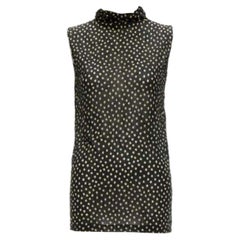 ISSEY MIYAKE Vintage nero giallo a pois e increspature, canottiera a collo alto S