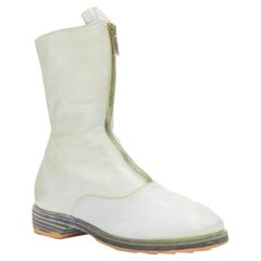 GUIDI light grey tumbled washed soft leather zip front boot EU37