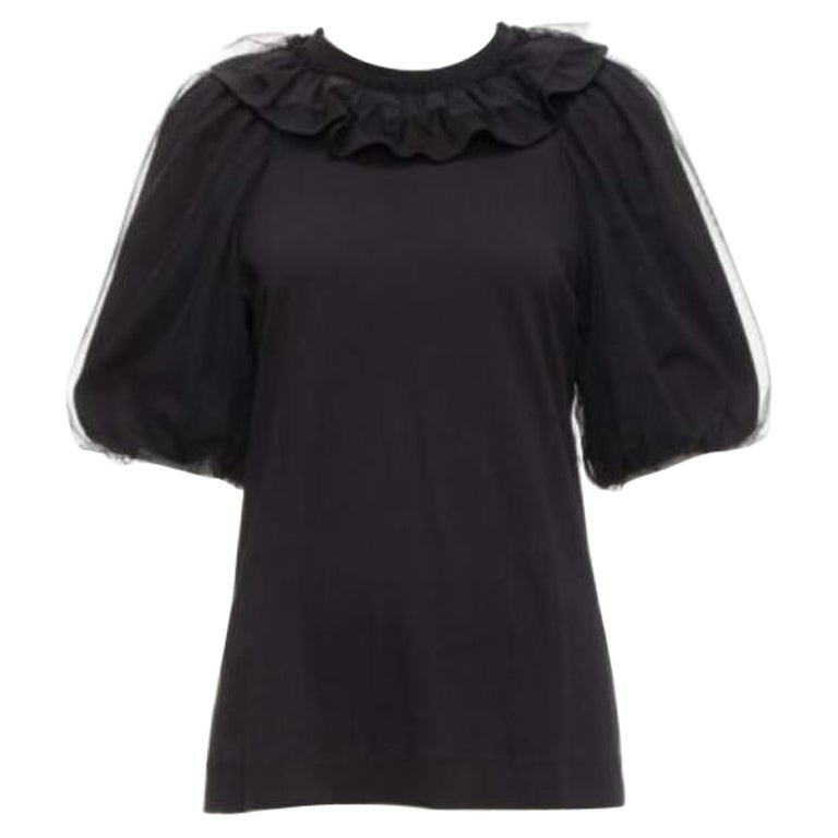 SIMONE ROCHA black cotton sheer overlay puff sleeves ruffle tshirt XS For Sale