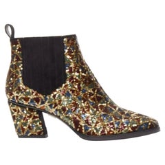 ROGER VIVIER Skyscraper gold geometric sequins block heel ankle boot EU37