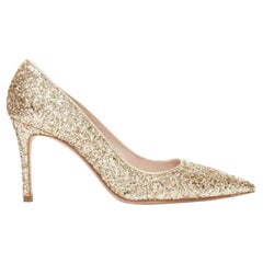 MIU MIU gold glitter pointed toe stiletto party pumps EU38