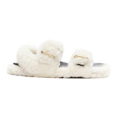 MARNI shearling blanc boucles dorées double sangle sandales plates doublées noir EU38