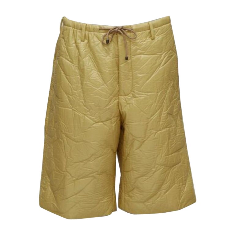 DRIES VAN NOTEN khaki crinkle padded drawstring wide leg half shorts IT46 S