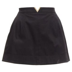 VALENTINO VLOGO gold tone metal hardware black 60's mini skirt skorts IT38 XS