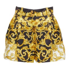 Pantalón corto de cintura alta VERSACE 2018 Tribute 100% seda Barocco estampado Hibiscus IT38 XS