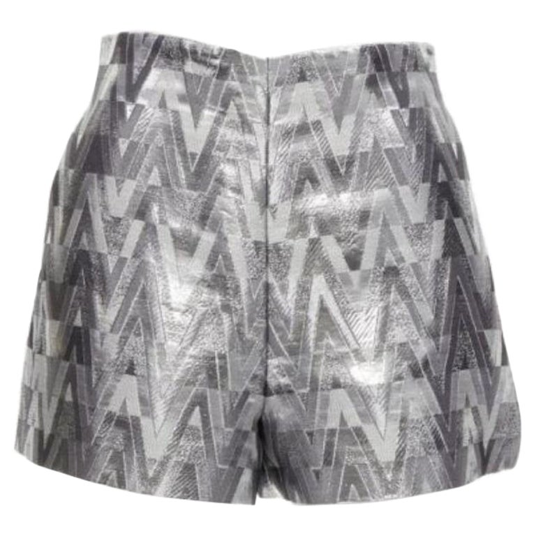 VALENTINO V Optische Metallic Silber grafische Jacquard Highwa stied Shorts IT38 XS