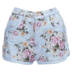 DSQUARED2, short fleuri vintage bleu matelassé en coton mélangé à taille haute