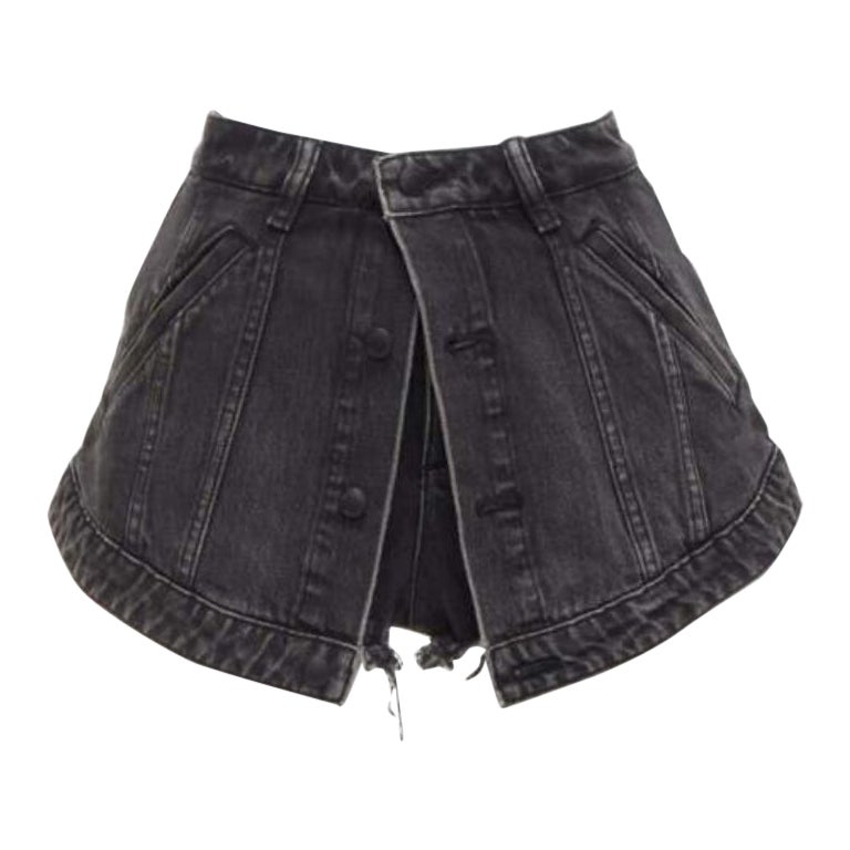 ALEXANDER WANG black washed cotton layered skort high waist cutaway shorts 25" For Sale