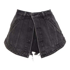 ALEXANDER WANG black washed cotton layered skort high waist cutaway shorts 25"