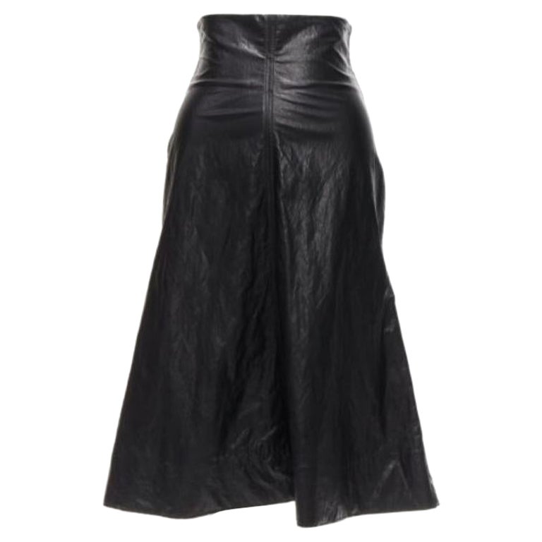 PHILOSOPHY DI LORENZO SERAFINI black faux crinkled leather A-line skirt IT38 XS For Sale