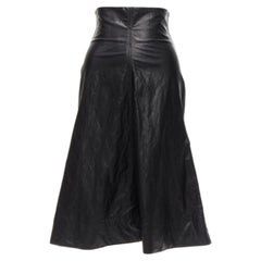 PHILOSOPHY DI LORENZO SERAFINI black faux crinkled leather A-line skirt IT38 XS