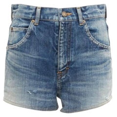 Short taille haute SAINT LAURENT 2020 en jean lavé bleu vieilli de 29 pouces