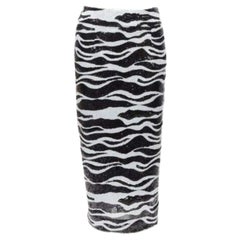 DOLCE GABBANA 2022 black white zebra sequins chantilly lace back skirt IT38 XS