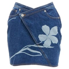 David KOMA 2022 gonna blu in cotone organico a fiori con logo argentato UK6 XS