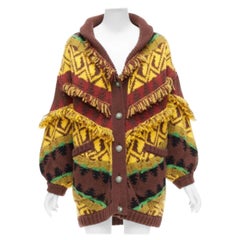 ETRO colourful wool blend fringe trimmed jacquard buttoned cardigan IT38 XS