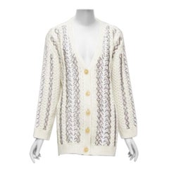 Valentino 2023 cardigan in lana crema argento con paillettes e logo IT36 S