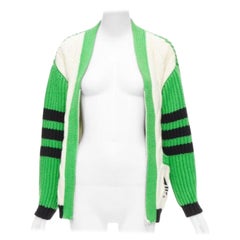 rare GUCCI ADIDAS green cream logo pocket varsity cable knit cardigan coat XXS