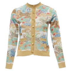 GUCCI Cardigan à boutons GG en lurex doré métallisé tigre oriental, XXS