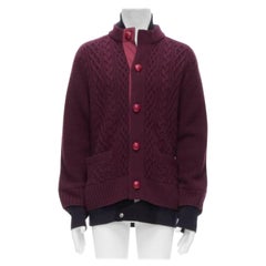 SACAI 2016 burgundy 100% wool cable knit layered hem cardigan JP3 L