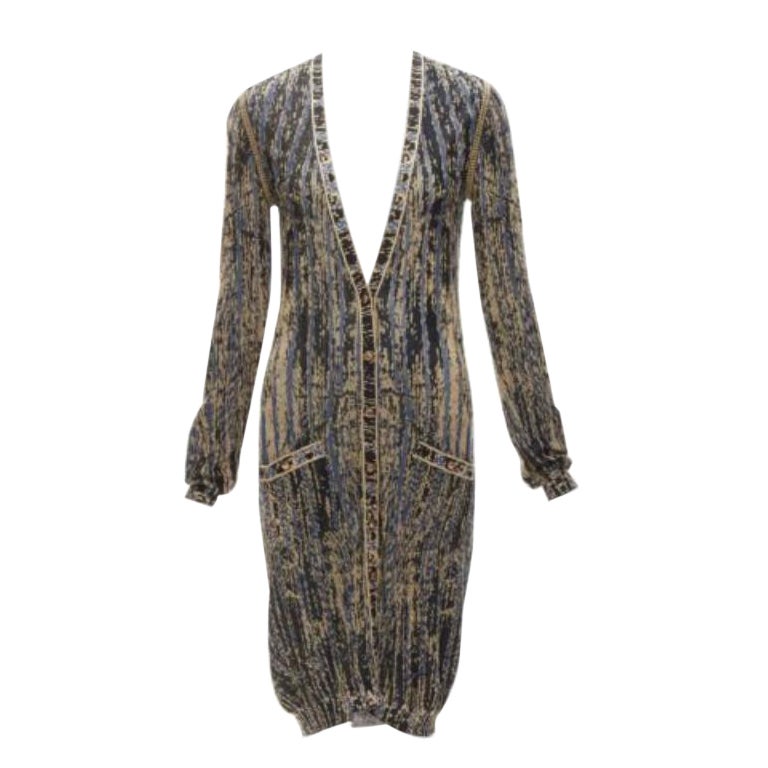 CHANEL gold black blue metallic lurex long cardigan sweaer FR38 M For Sale