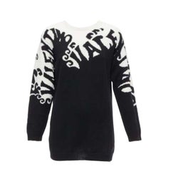 VALENTINO 100% Kaschmir Waves Logo Intarsien Schwarz Weiß graphic Pullover XXS
