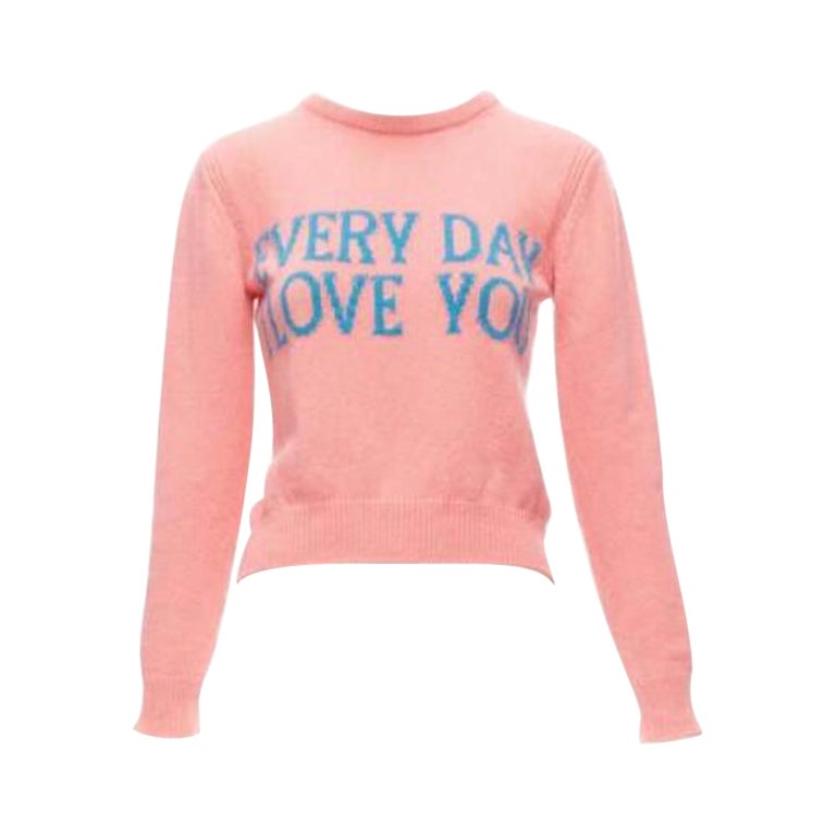 ALBERTA FERRETTI Everyday I Love You pink blue cashmere cropped sweater IT36 XS For Sale