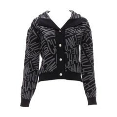Chanel 2021 98% cashmere nero grigio intarsio logo CC cardigan FR36 S