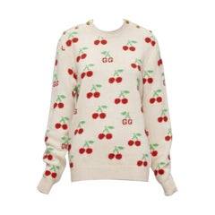 Gucci 2023 beige rosso logo GG Cherries maglia a maniche lunghe XS