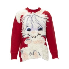 STELLA MCCARTNEY red wool cotton textured bunny sweater IT34 XXS