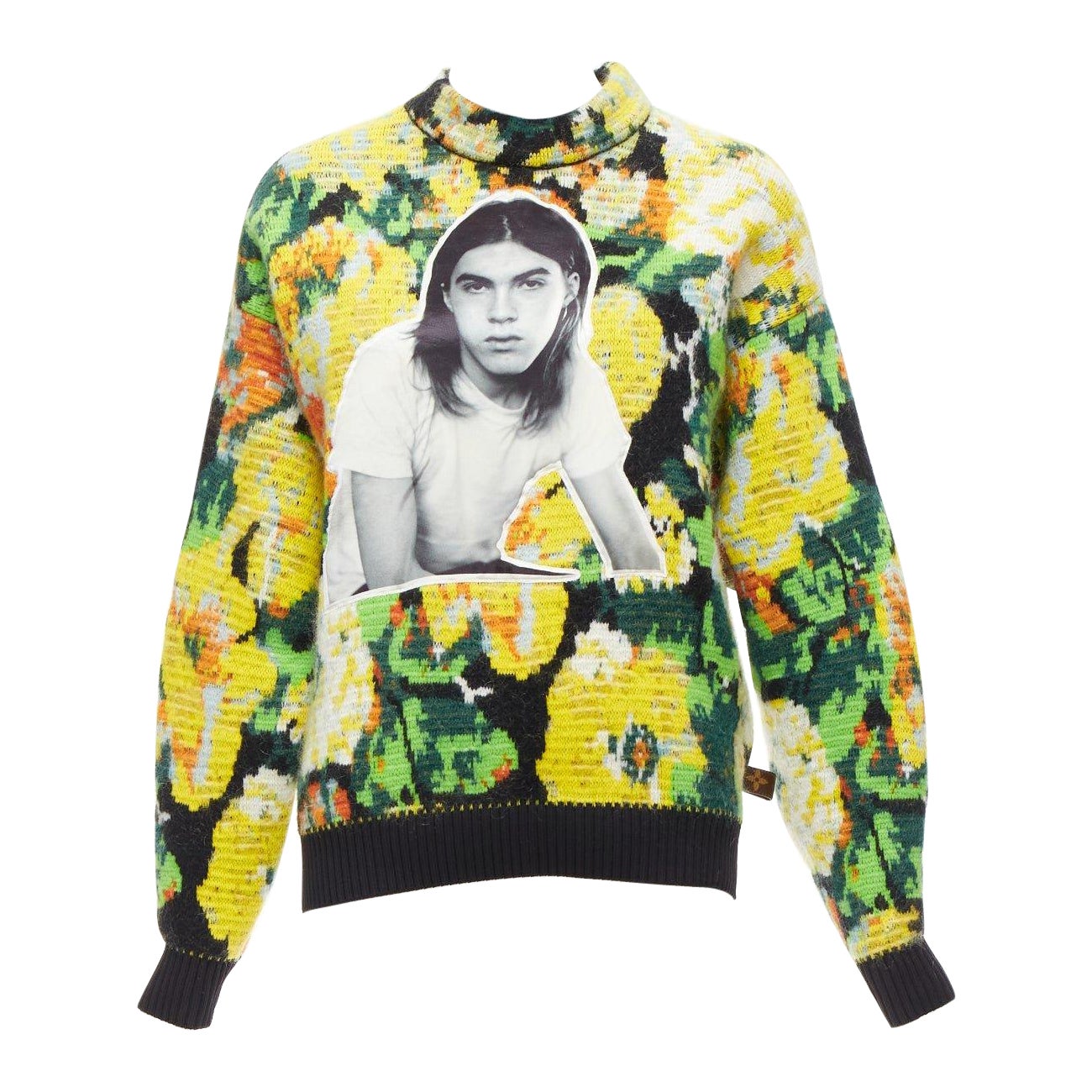 LOUIS VUITTON Pull portrait en jacquard floral David Sims 2022 Runway XS en vente
