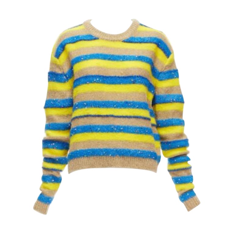 ASHISH brown yellow blue striped mixed sequins lurex knitted sweater top  XS