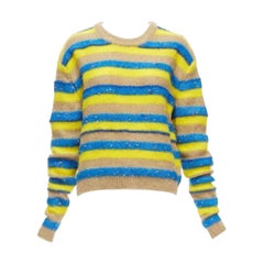 ASHISH brown yellow blue striped mixed sequins lurex knitted sweater top  XS