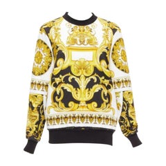 VERSACE Barocco Tribute black gold print cotton oversized crew sweater IT38 XS