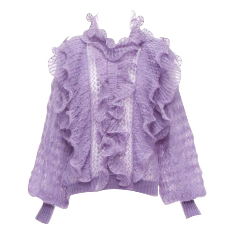 ALBERTA FERRETTI  purple ruffle frill loose knit billow sleeve sweater IT40 S