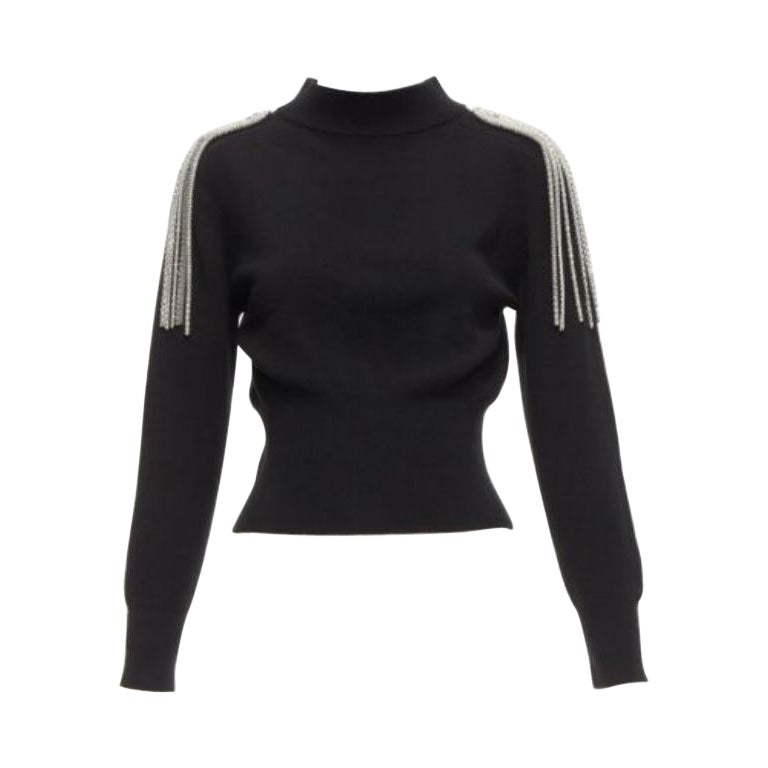 CHRISTOPHER KANE 100% merino wool black silver shoulder chain sweater XS For Sale