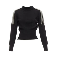 Christopher KANE, maglione con catena a spalla in argento nero, 100% lana merino XS