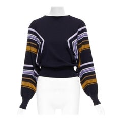 MARNI Pull battant géométrique bleu marine multicolore en laine vierge mélangée IT38 XS